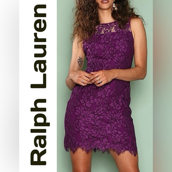 Ralph Lauren Purple Lace Dress NEW Sz 12 - Picture 1 of 6